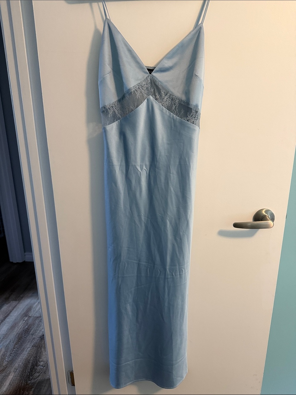 Dynamite Pale Blue Satin Slip with Lace Band